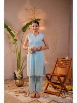 Juniper - Women SkyBlue Pastel Schiffli Kurta With Pant