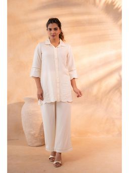 Juniper - Women Beige Schiffli Lounge Kurta With Pant