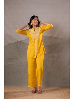 Juniper - Women Sunlit Bloom Mustard Embroidered Kurta With Pant