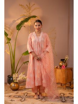 Juniper - Women Peach Blossom Anarkali Kurta With Pant And Dupatta