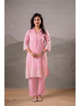 Juniper - Women Pink Blush Schiffli Panel Kurta With Pant