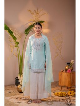 Juniper - Women Blue mirror work Embroidered Kurta With Pant Dupatta