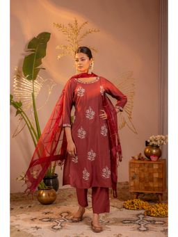 Juniper - Women Rose gold Blossom -Printed Kurta With Pant And Dupatta