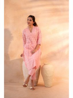 Juniper - Women Peach Schiffli Kurta And Pant