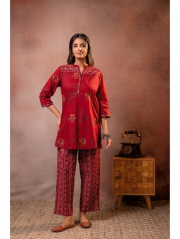 Juniper - Women Maroon Blossom Printed Kurta And Pant