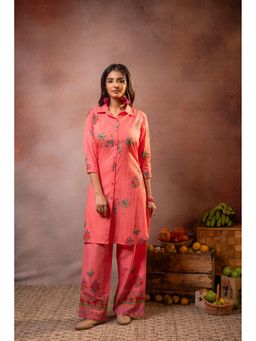 Juniper - Women Orange Palm Bloom Kurta With Pant