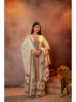 Juniper - Women Elegant Light Green Floral Straight Kurta With And Dupatta