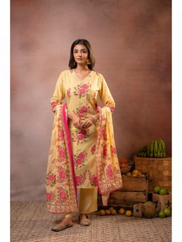 Juniper - Women Yellow Blush Floral Kurta With Pant And Dupatta