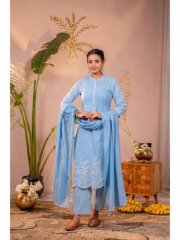 Juniper - Women Blue Embroidered Kurta With Pant And Dupatta