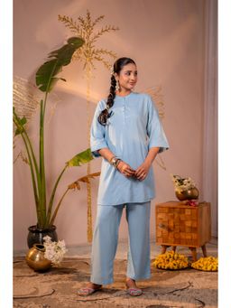 Juniper - Women Blue Whisper Embroidered Kurta With Pant