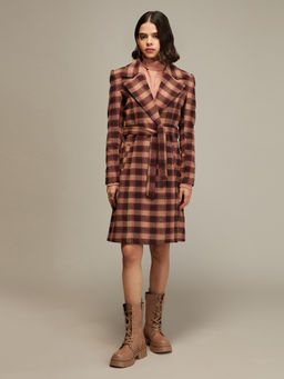 Twenty Dresses by Nykaa Fashion - Wine V Neck Knee Length Overcoat With Belt