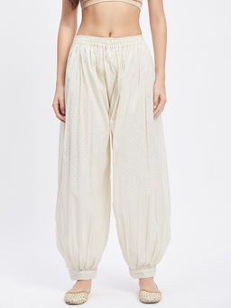 Clora Creation - Off-White Embellished Silver Self Design Afghani Salwar