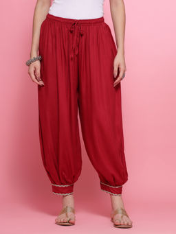 Clora Creation - Maroon Lace Work Rayon Afghani Salwar