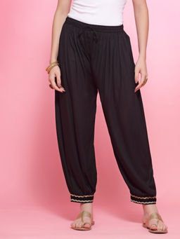 Clora Creation - Black Lace Work Rayon Afghani Salwar