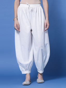 Clora Creation - White Solid Cotton Afghani Salwar