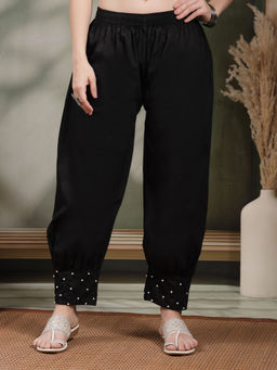 Clora Creation - Black Embellished Cotton Afghani Salwar