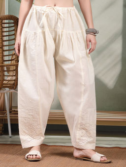 Clora Creation - Women Off-White Chikankari Loose Fit Salwar