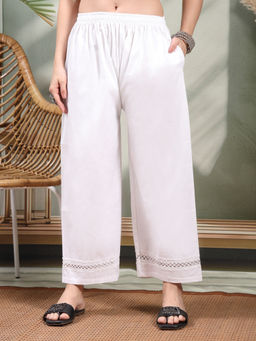 Clora Creation - White Straight Hem Design Cotton Palazzo