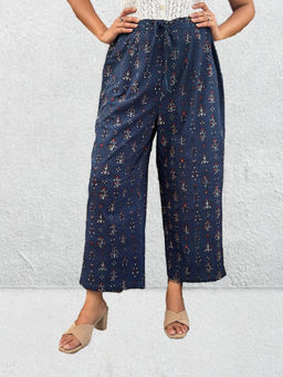 Laado - Mihika Navy Blue Pure Cotton Ajrakh Printed Palazzo