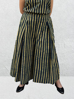 Laado - Mihika Indigo Blue Pure Cotton Ajrakh Striped Palazzo Pants