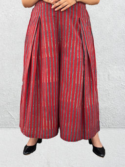 Laado - Mishika Madder Red Pure Cotton Ajrakh Striped Palazzo Pants