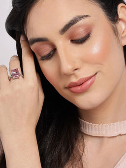 Sohi - Silver Toned Pink Stoned Designer Ring