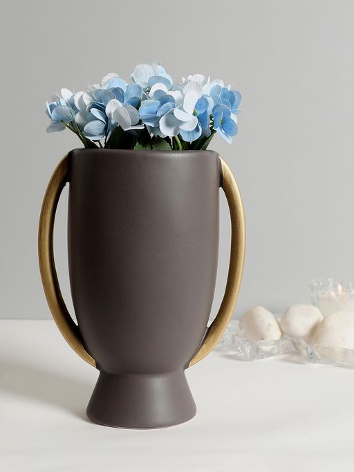 Bonhomie Charcoal Grey Solid Minimalistic Ceramic Vase