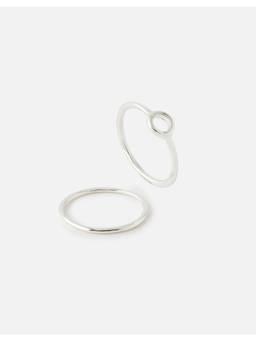Accessorize London - Women's Silver Set of 2 Cut Out Circle Stacking Ring Set