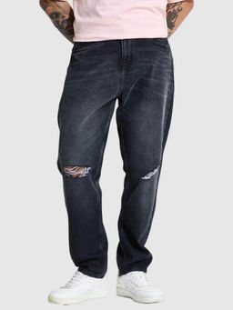 Snitch - Men Charcoal Solid Distressed Look Jeans