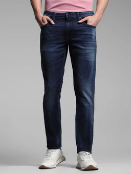 Jack & Jones - Men Navy Blue Solid Clean Look Jeans