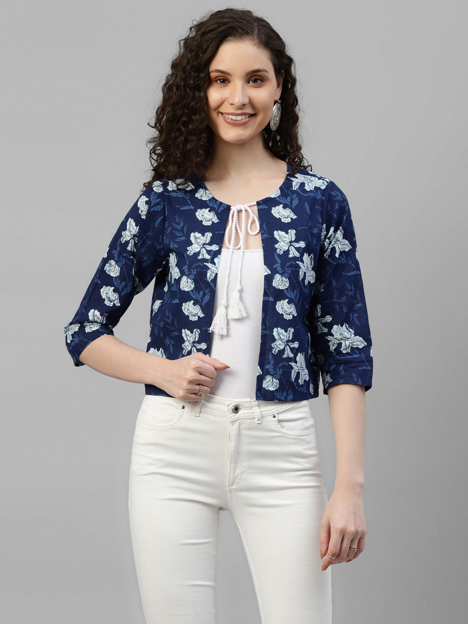 deebaco Floral Printed Crop Tie-Up Shrug-picture-15