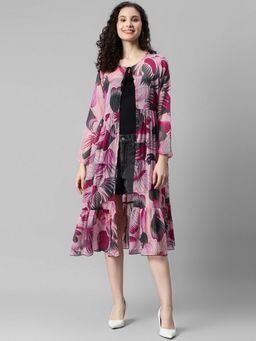 Deebaco - Pink Printed Tier Women Shrug