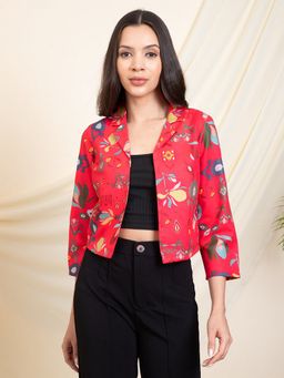 Deebaco - Red Printed Women Shrug