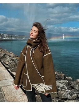 MISS MOSA BY AKANKSHA - Olive Cora Oversized Woolen Jacket with Scarf