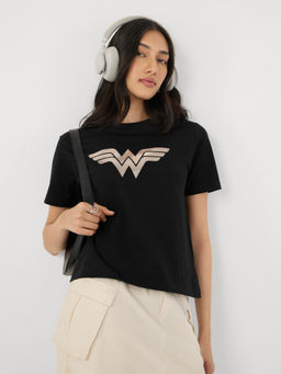 The Souled Store - Official Wonder Women : Logo Women Relaxed Fit T-Shirt