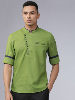 HIGHLANDER - Men's Green Solid Straight Kurta