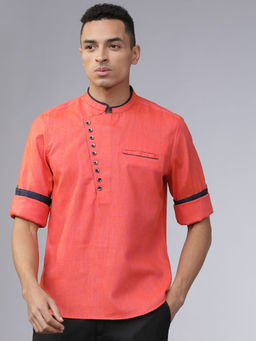 HIGHLANDER - Men's Coral Solid Straight Kurta