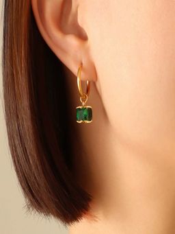 AQUASTREET - Green Box Square Zircon Drop Earrings 18K Gold Plated Anti-Tarnish