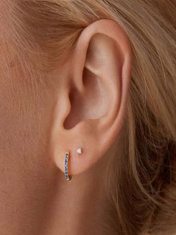 AQUASTREET - 14K Gold Plated Blue Zircon Huggie and Stud Earring Set, Anti-Tarnish Copper Jewelry