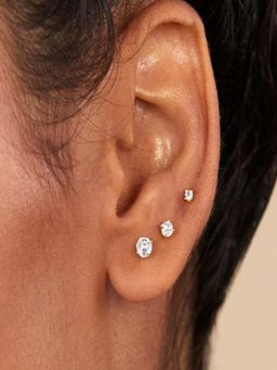 AQUASTREET - Set of 3 - 14K Plated 2,3,4mm Zircon Flatback Studs, Anti-Tarnish Copper Jewelry