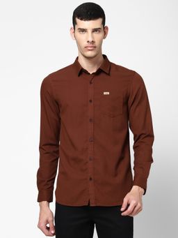 Wrangler - Mens Slim Solid Brown Shirt