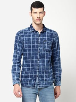 Wrangler - Mens Regular Checked Indigo Shirt
