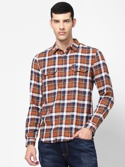 Wrangler - Mens Regular Checked Brown Shirt