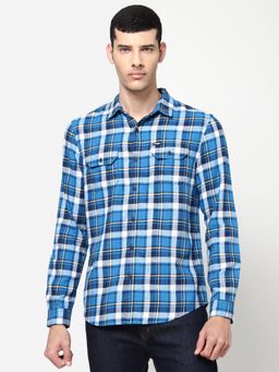 Wrangler - Mens Regular Checked Blue Shirt