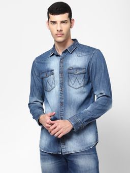 Wrangler - Mens Regular Solid Indigo Shirt