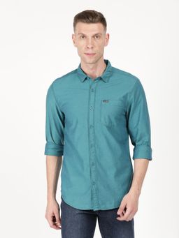 Wrangler - Men Teal Green Solid Slim Fit Shirt