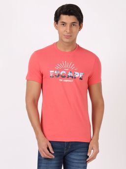 Wrangler - Men Pale Pink Printed Regular Fit T-Shirt