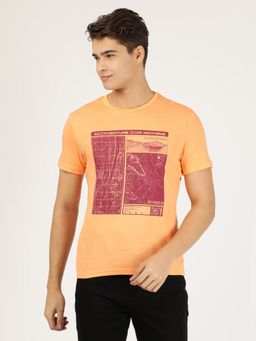 Wrangler - Mens Regular Printed Orange T-Shirt