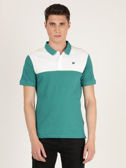 Wrangler - Men Regular Colorblock Green Polo T-Shirt