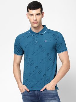 Wrangler - Mens Regular Printed Blue Polo T-Shirt